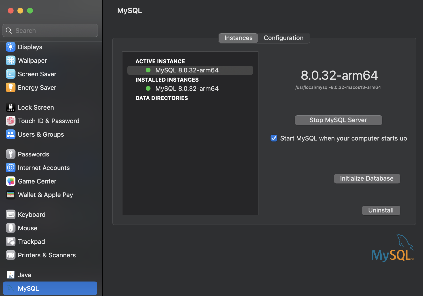 MySQL Preference Pane